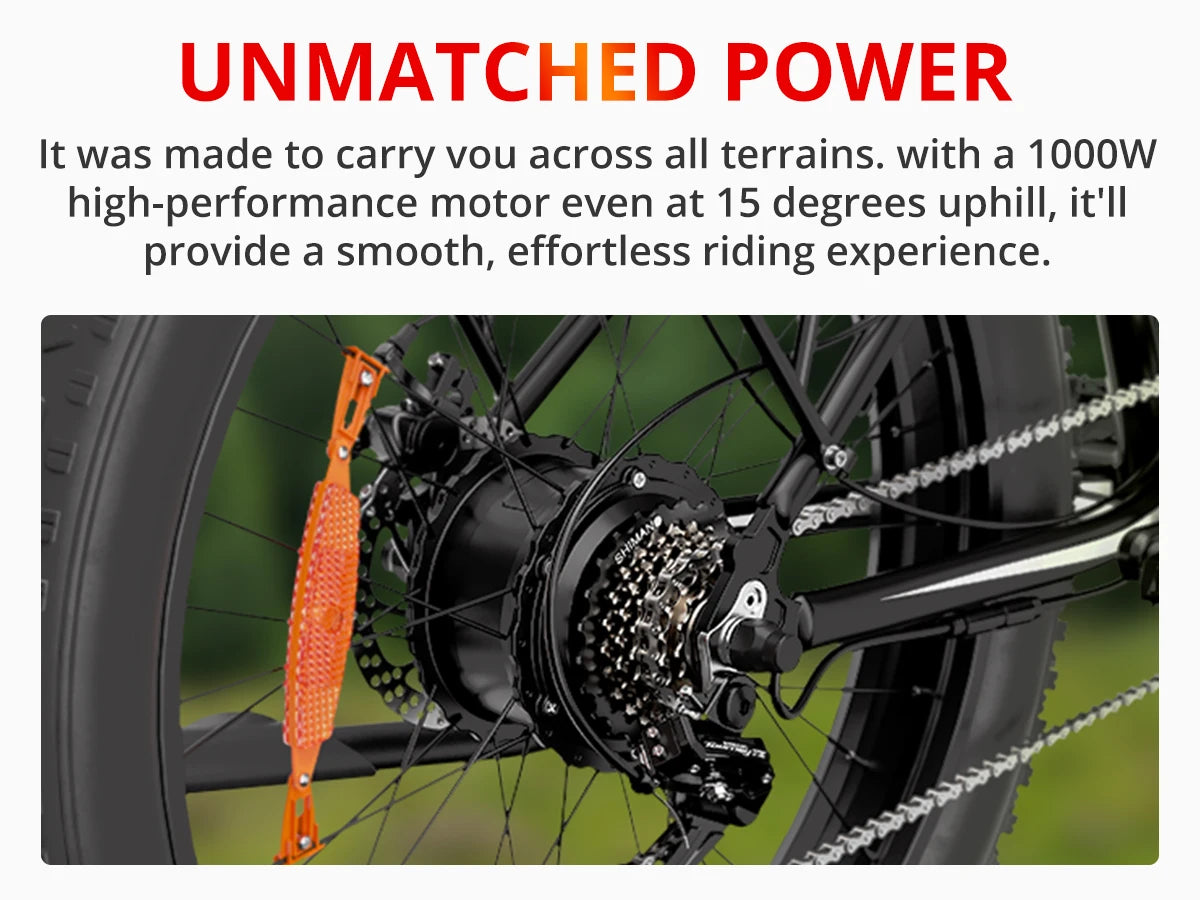 AMYET Electric Bike EB26 Adults Electric Bicycle Peak 1500W 48V 15AH e bike 26" Fat Tire Mountain Bike 31mph Electric Dirt Bike